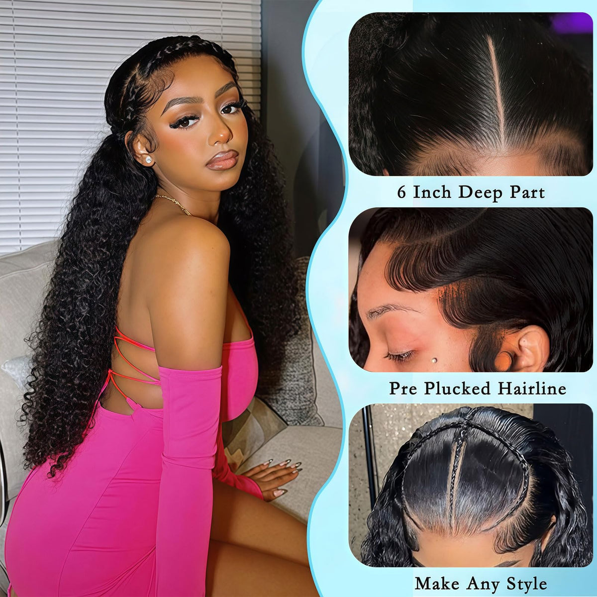 Huirslex deep wave wig back view highlighting dense 200% density for fullness