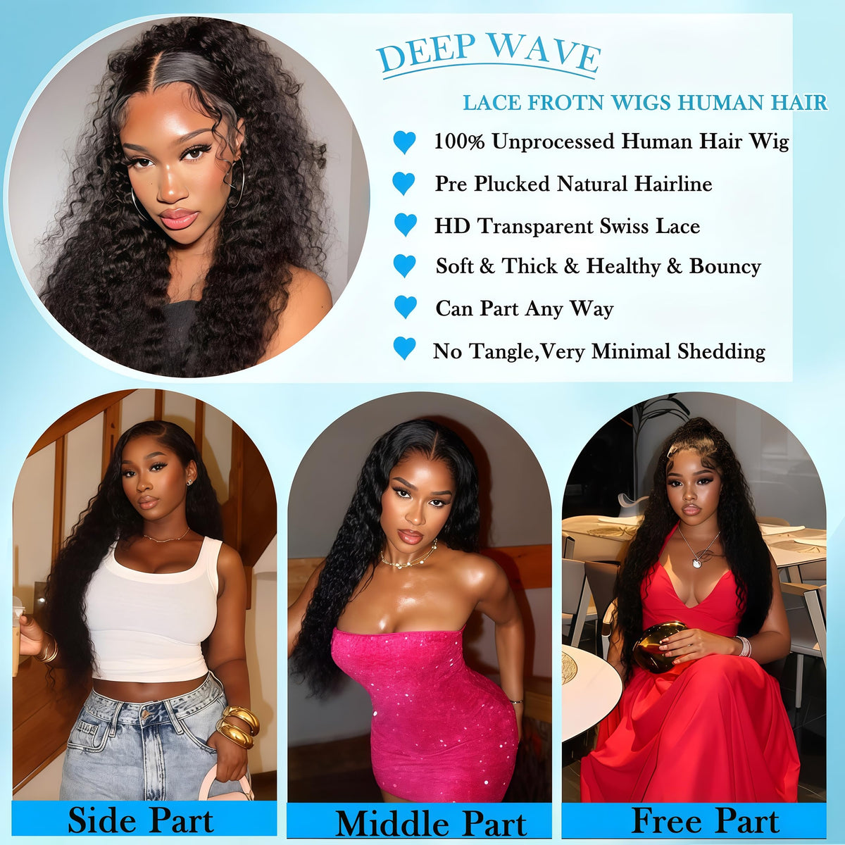 Huirslex deep wave wig density close-up reveals smooth shine and fullness