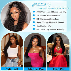 Huirslex deep wave wig density close-up reveals smooth shine and fullness