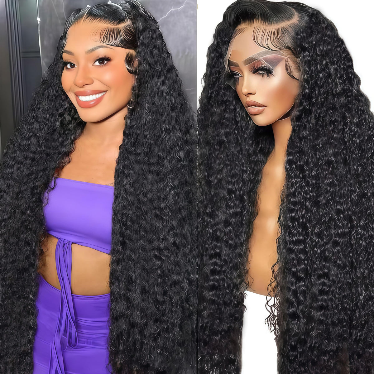 Huirslex deep wave wig front view with natural hairline for seamless parting