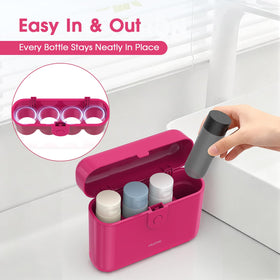 Wide-mouth, transparent bottles simplify filling and monitoring remaining product.