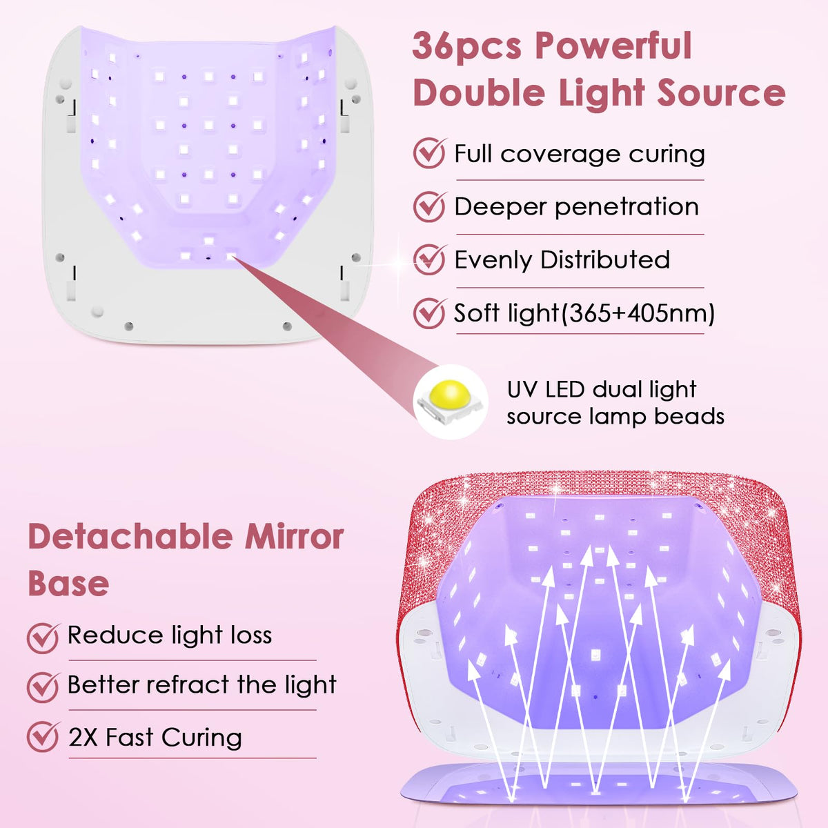 HUITINE 80W lamp with sparkling design for quick salon-grade drying.