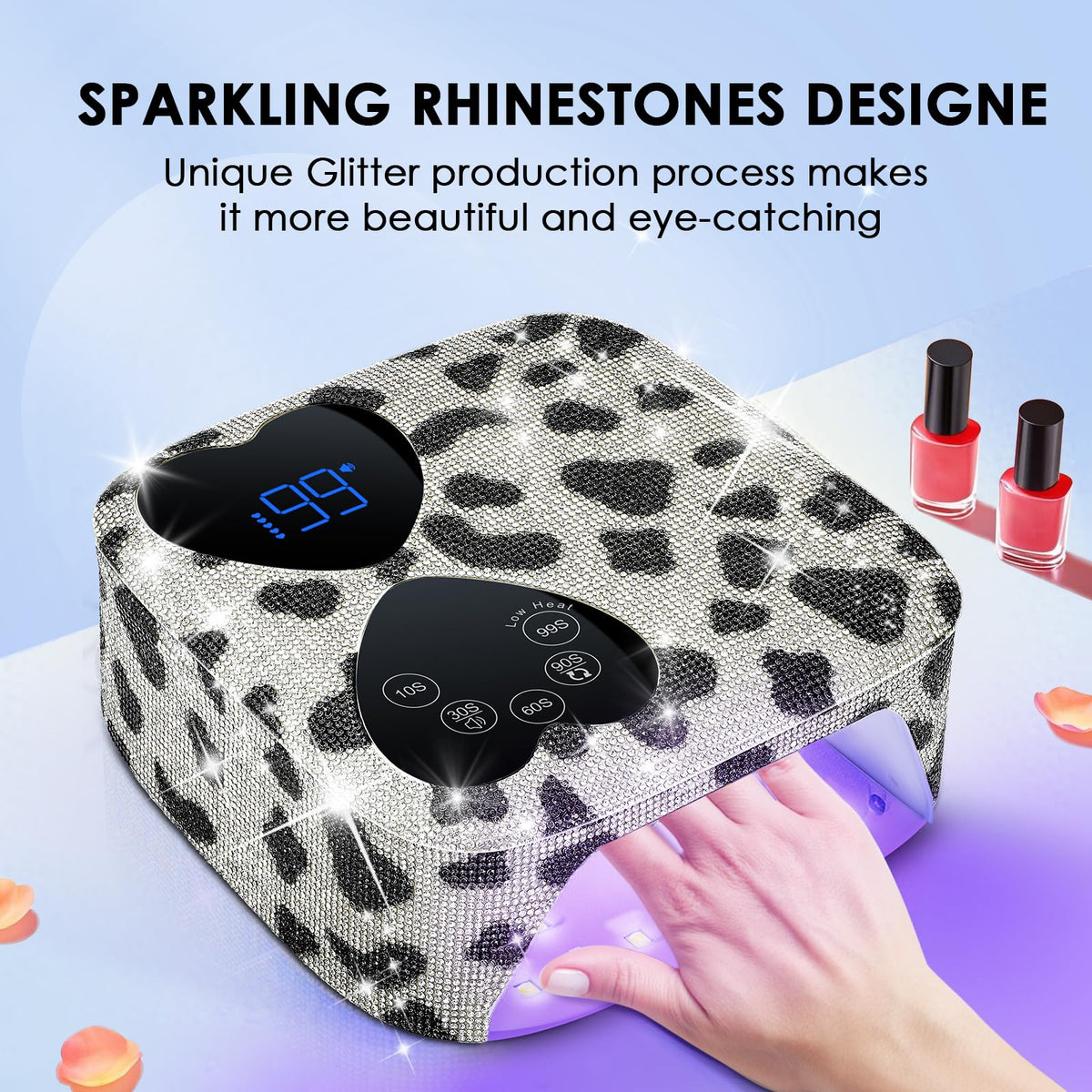 HUITINE 80W UV nail lamp with diamond design delivers fast gel curing from all angles.