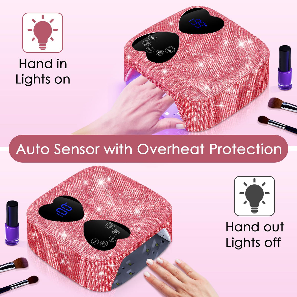 HUITINE infrared sensor lamp starts curing with a simple hand gesture.