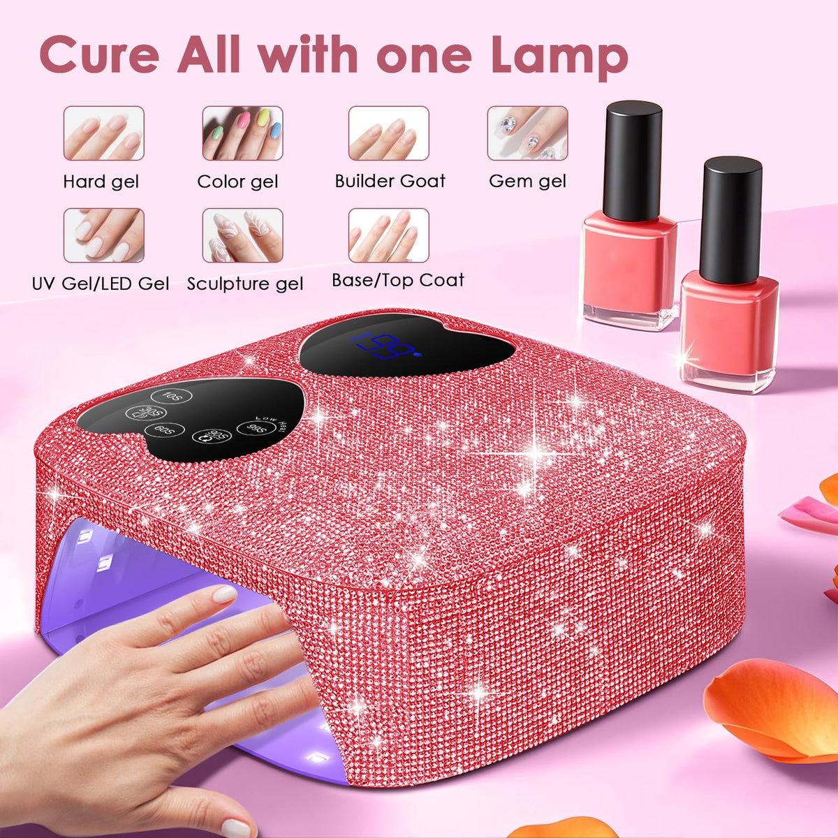 HUITINE rechargeable nail lamp travels easily for on‑the‑go manicures.