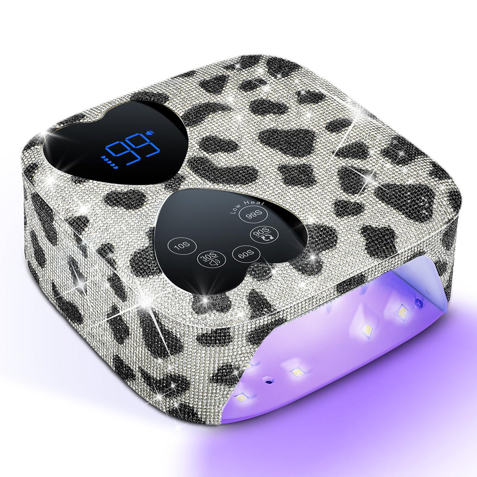 HUITINE cordless UV LED nail lamp with diamond rhinestones for quick gel cure at home.