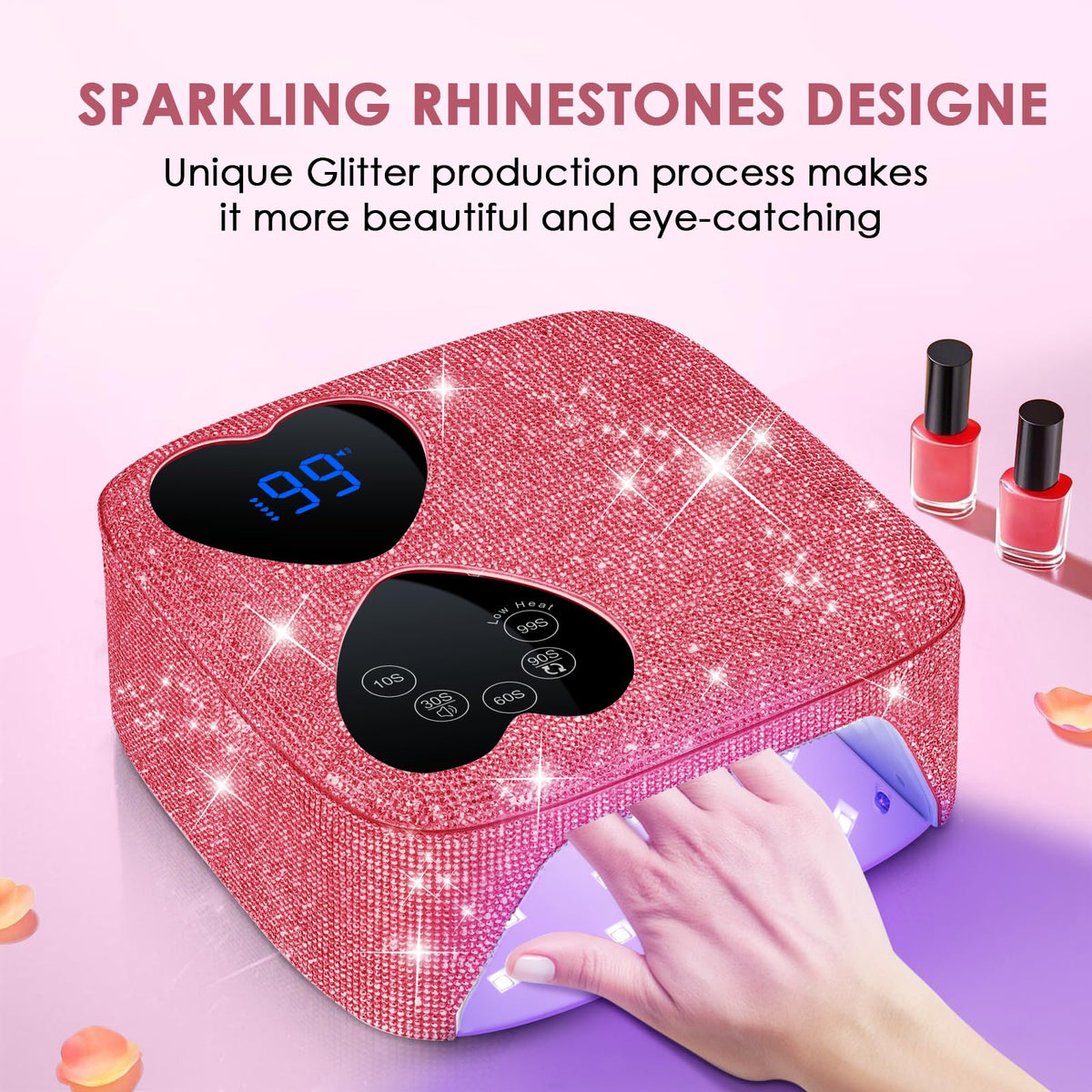 HUITINE mirror-base nail lamp enables precise application and even curing.