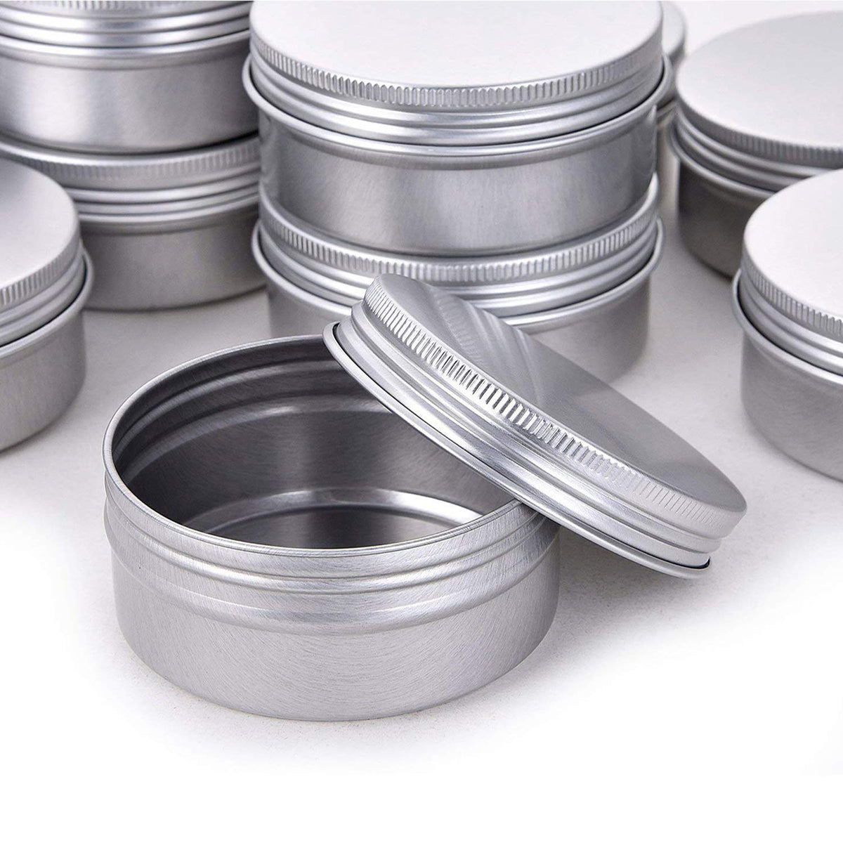 Hulless 24-pack aluminum tins for bulk cosmetic packaging