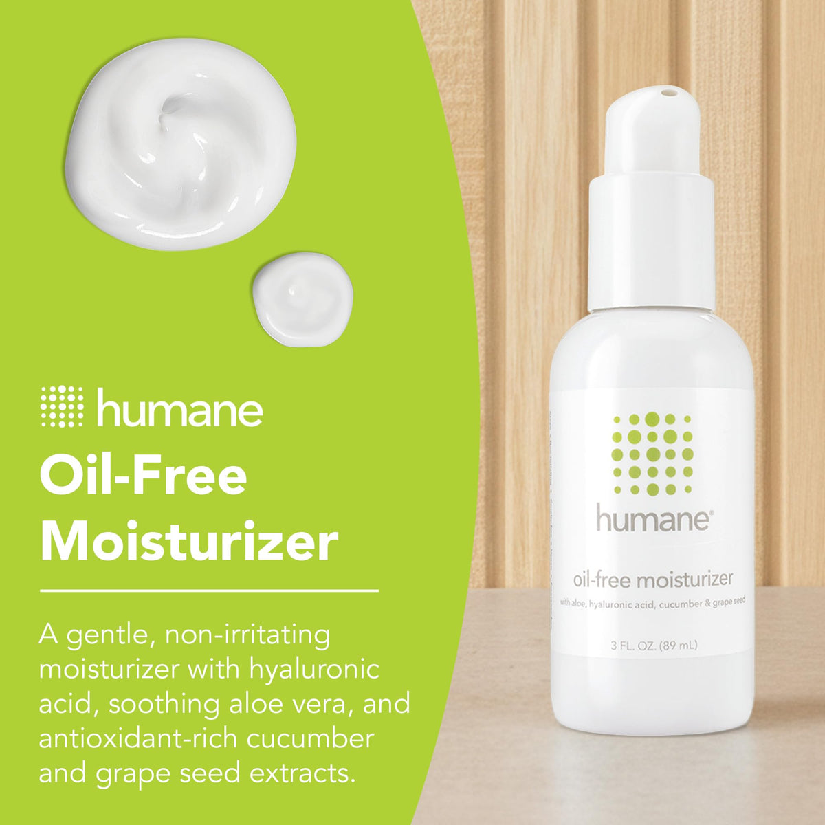 Close-up of moisturizer swirl showing fast absorption and non-greasy finish.