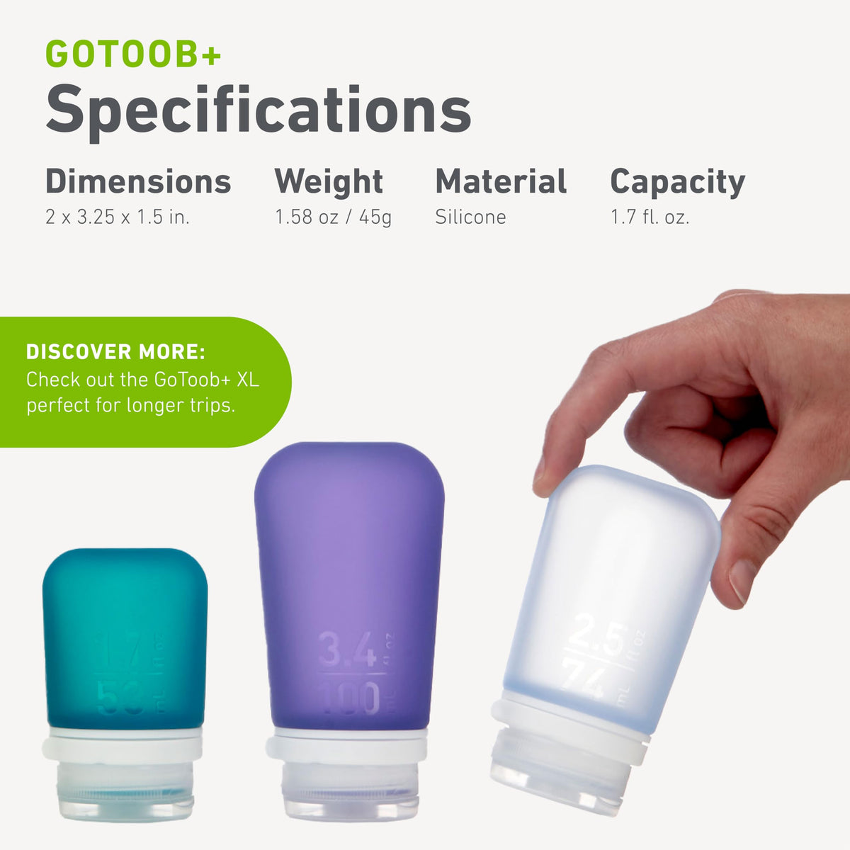 GoToob+ 1.7 oz TSA-friendly size fits carry-on rules