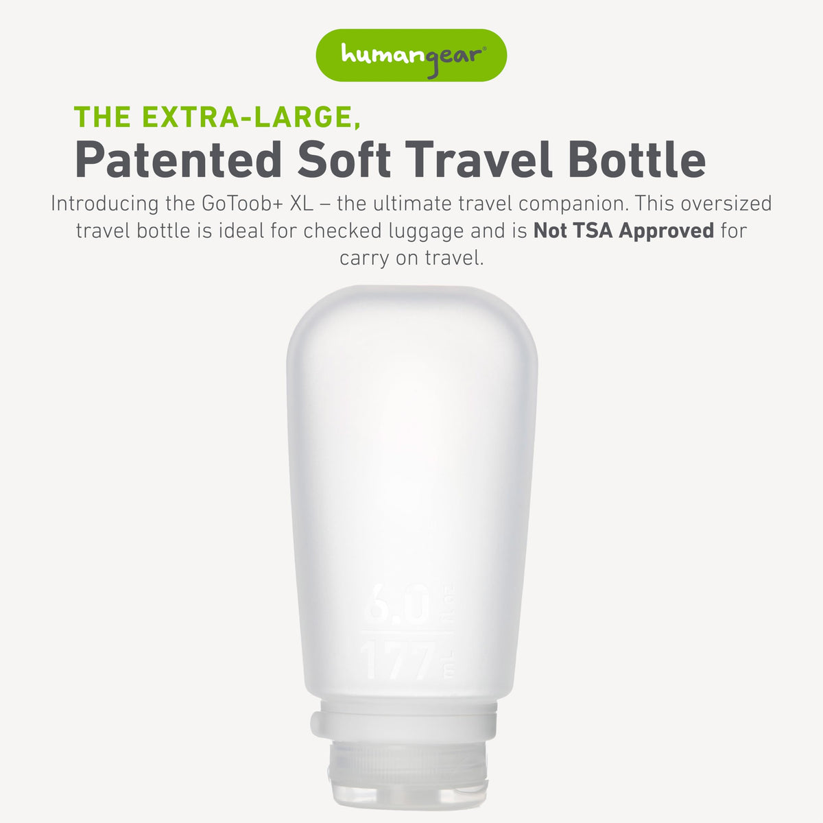 humangear GoToob+ XL bottle stands upright for easy filling and cleaning.