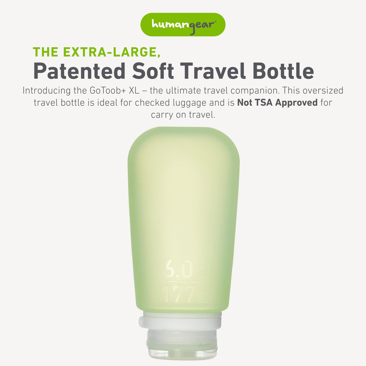 GoToob+ XL contoured tube designed for easy filling and cleaning.