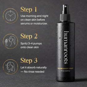 Humanroots lightweight facial toner mist for morning or night routines.