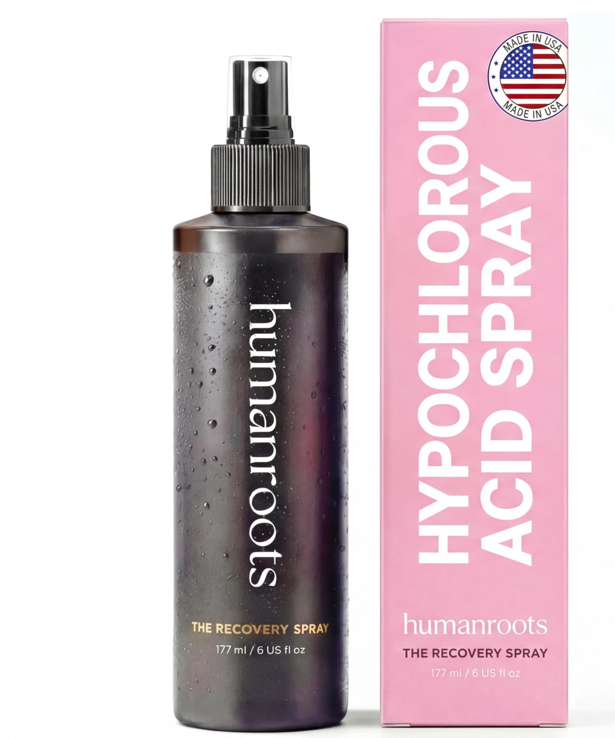 Humanroots hypochlorous facial spray bottle delivering lightweight hydration after cleansing.