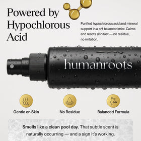 Humanroots electrolyzed water spray on skin promoting balanced, non-greasy feel.