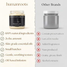 Humanroots Wild Yam Cream creamy swirl illustrates vanilla lavender scent ready for routine.