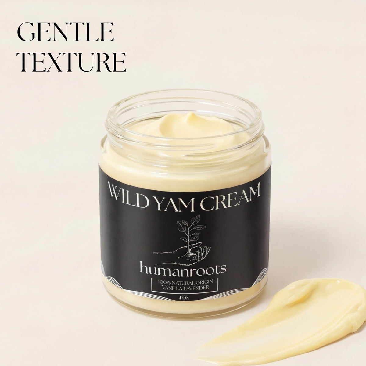 Humanroots Wild Yam Cream packaging box and jar display elegant design.