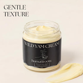 Humanroots Wild Yam Cream packaging box and jar display elegant design.