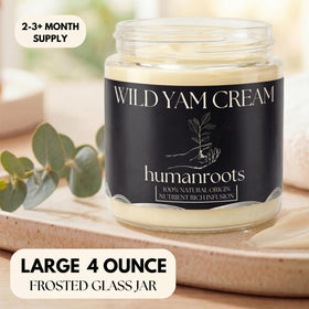 Humanroots Wild Yam Cream jar shows creamy texture ideal for sensitive skin.