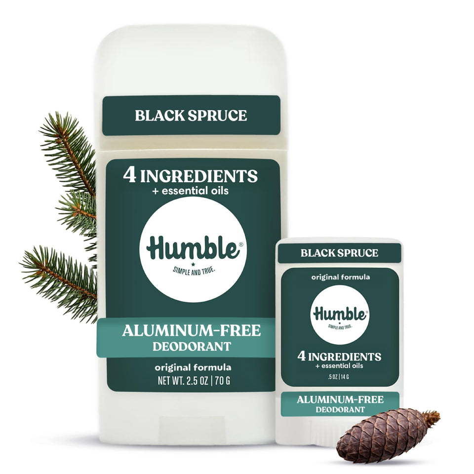 Humble Black Spruce deodorant stick in full size for all-day freshness.