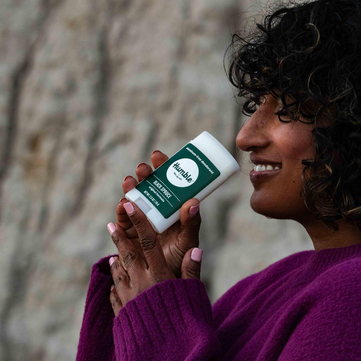Humble Black Spruce travel-size deodorant stick for on-the-go freshness.