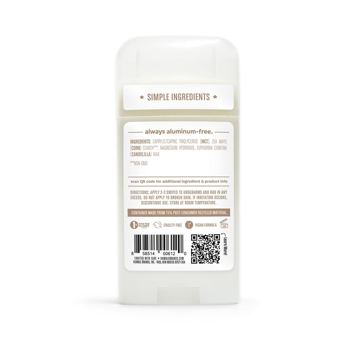 Humble cruelty-free Leaping Bunny certified deodorant label.
