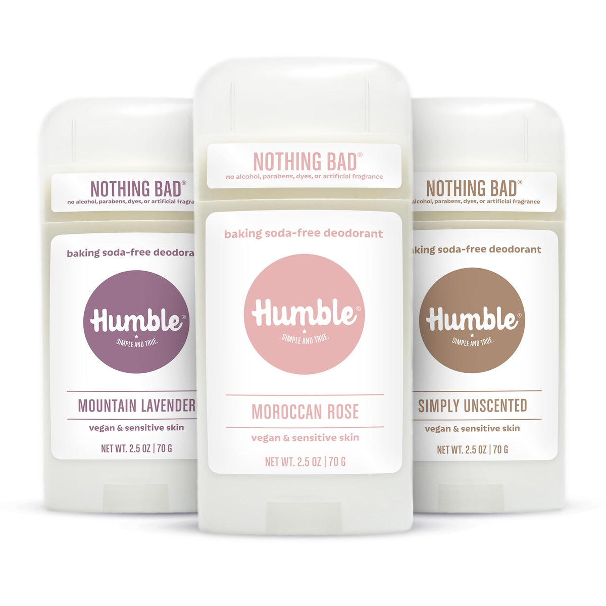Humble Mountain Lavender aluminum-free deodorant bottle highlighting a gentle fragrance for sensitive skin.