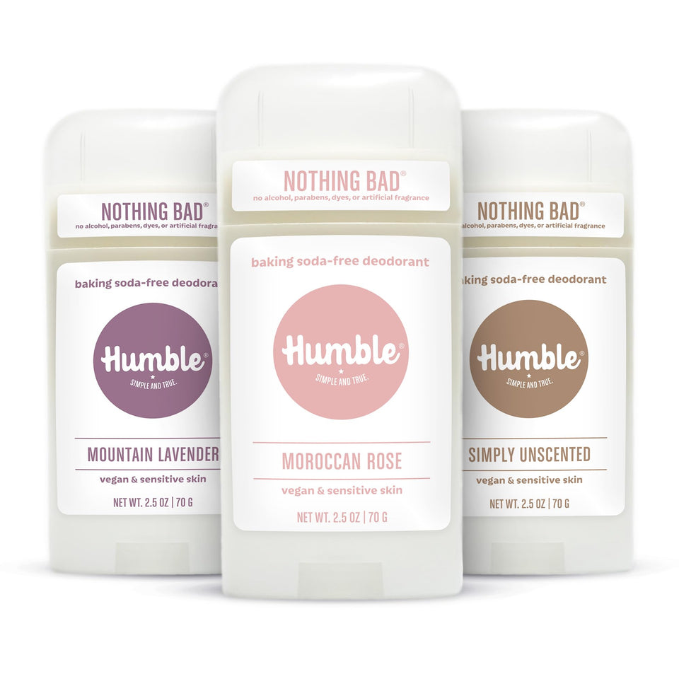 Humble Mountain Lavender aluminum-free deodorant bottle highlighting a gentle fragrance for sensitive skin.