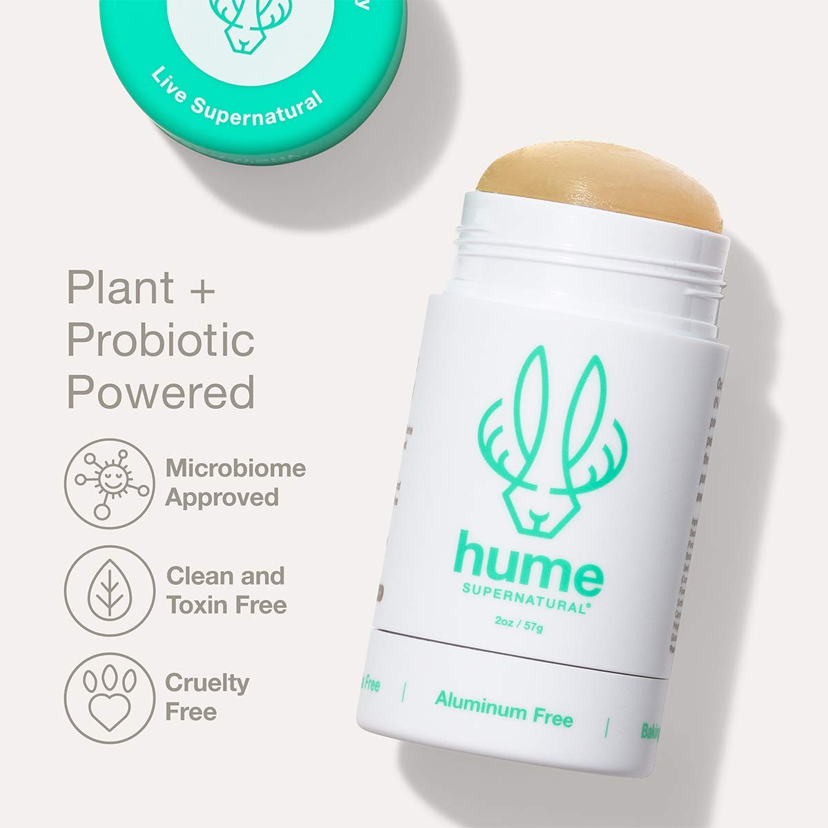 Hume Supernatural After Rain deodorant stick captures fresh rain profile and probiotic care.