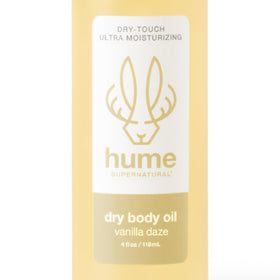 HUME SUPERNATURAL Dry Body Oil Spray bottle close-up showing lightweight hydration