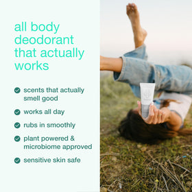 HUME SUPERNATURAL invisible deodorant balm with prebiotic formula for skin support.