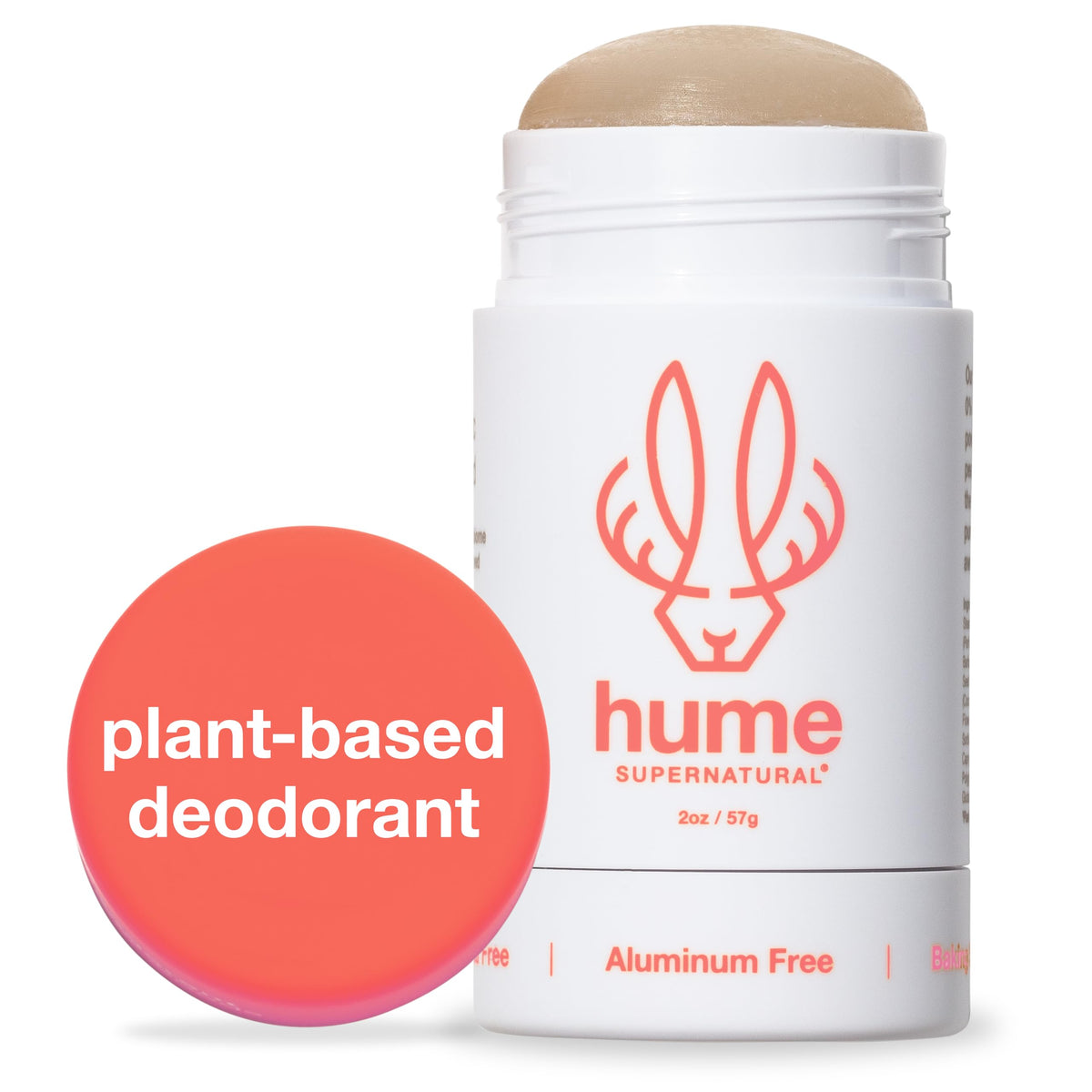 HUME Supernatural Wild Coral packaging highlights aluminum-free formula.