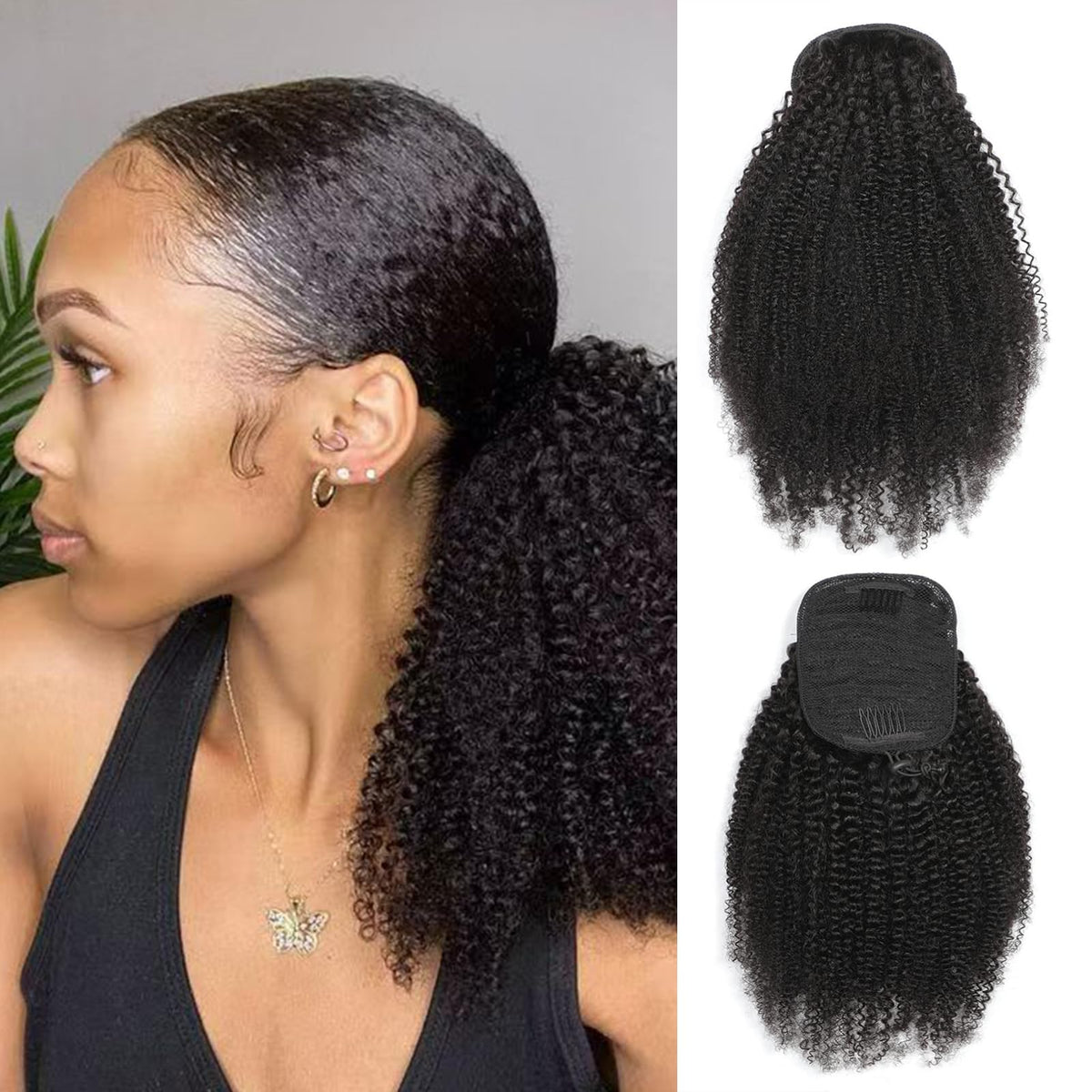 Humistwbiu 16-inch Afro kinky curly ponytail shows natural volume and silky texture for daily wear.