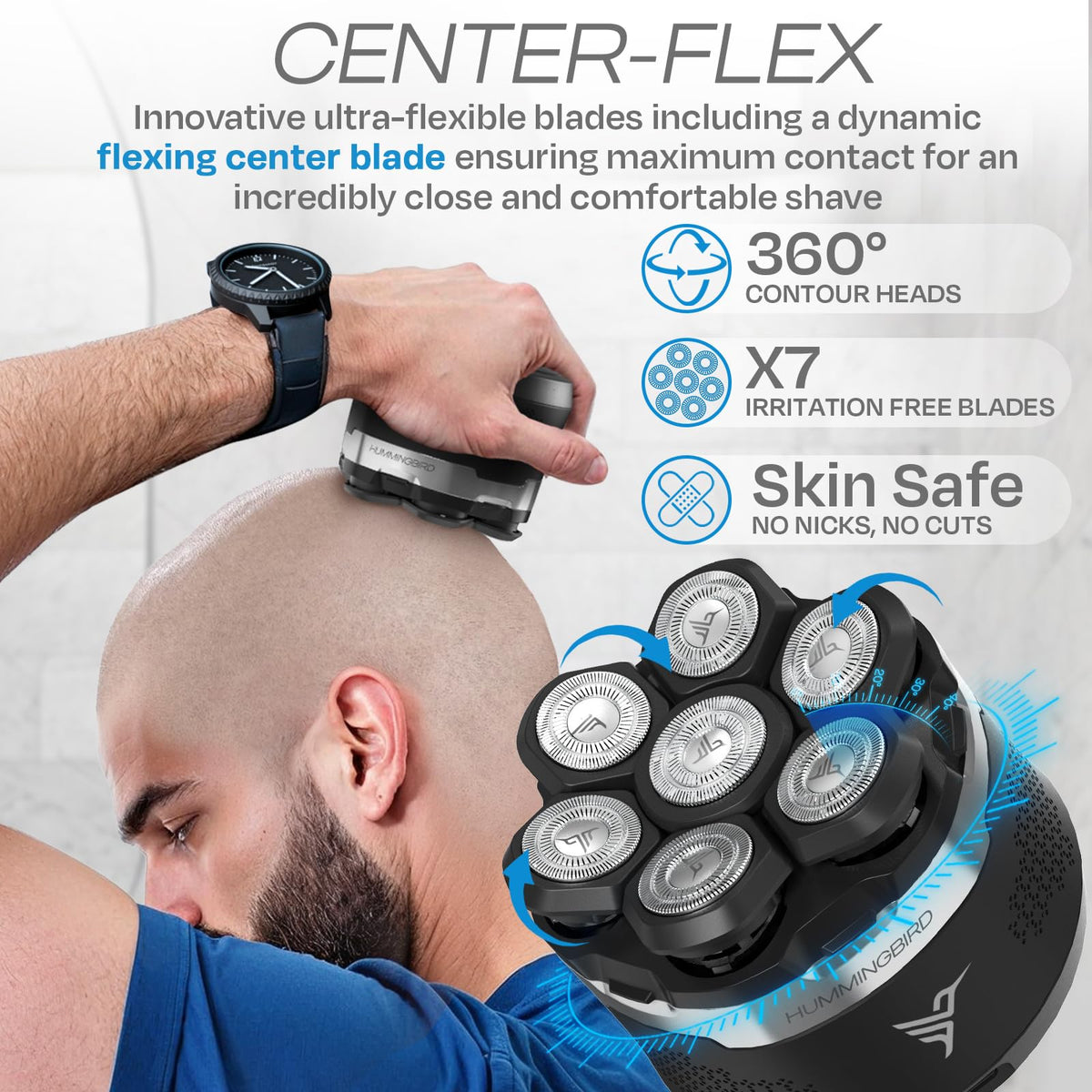 HUMMINGBIRD MK13 centerflex technology adapting to scalp contours.