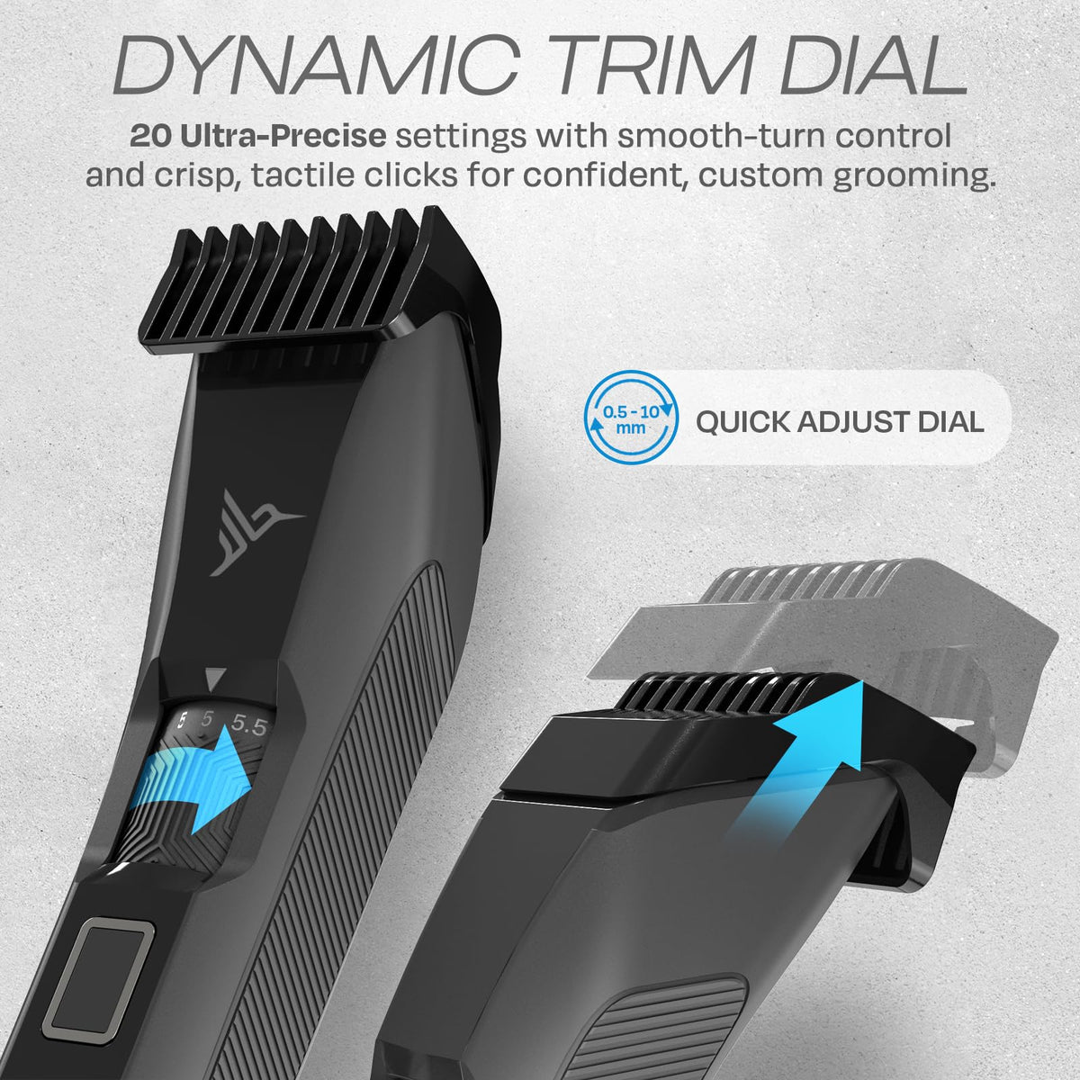 Stainless steel T-blade close-up delivers smooth trims without pulling