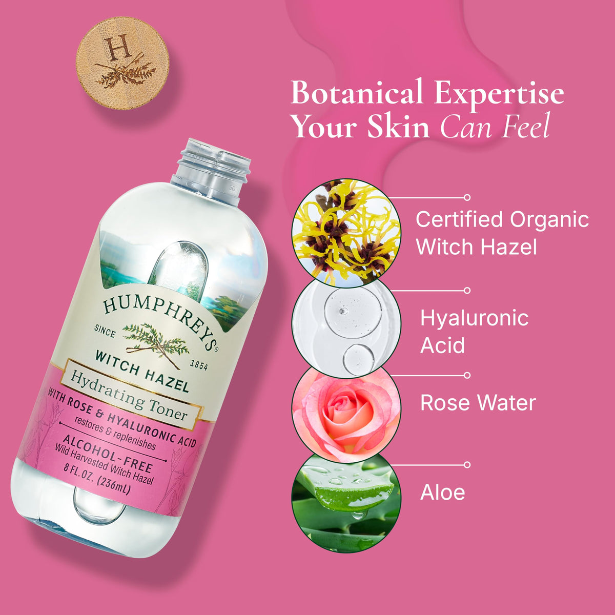 Humphreys Hydrating Toner with Rose Water suggests soothing, fragrance-friendly skincare.