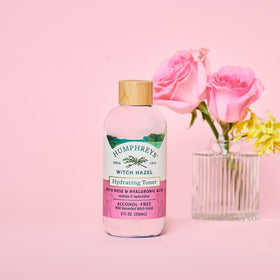 Humphreys Toner application on face shows refreshing, lightweight use.