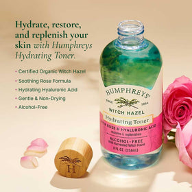 Humphreys wild-harvest witch hazel essence image highlights pure botanical care.