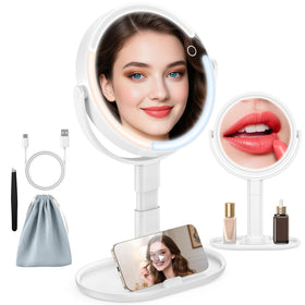 HUNCAB makeup mirror with lights shows full-face view on a 7.5-inch surface