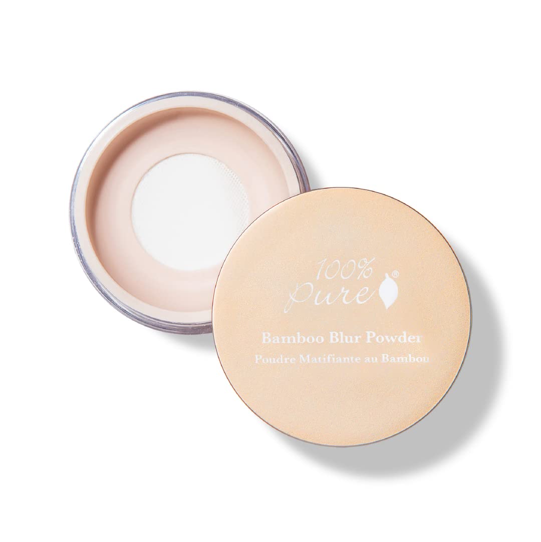 100% Pure Bamboo Blur Powder compact sets makeup with a lightweight, translucent finish