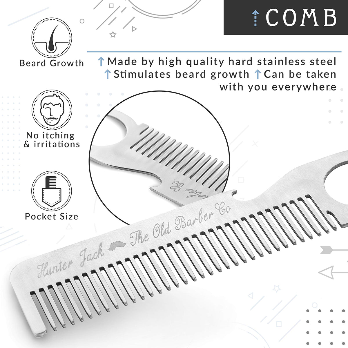 Hunter Jack metal comb for neat lines and detangling