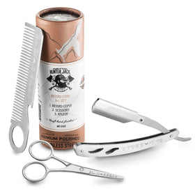 Hunter Jack straight razor kit close-up on the handle for precise grooming