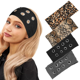 Huoflame leopard-print headband with hollow eyelets for edgy festival style.