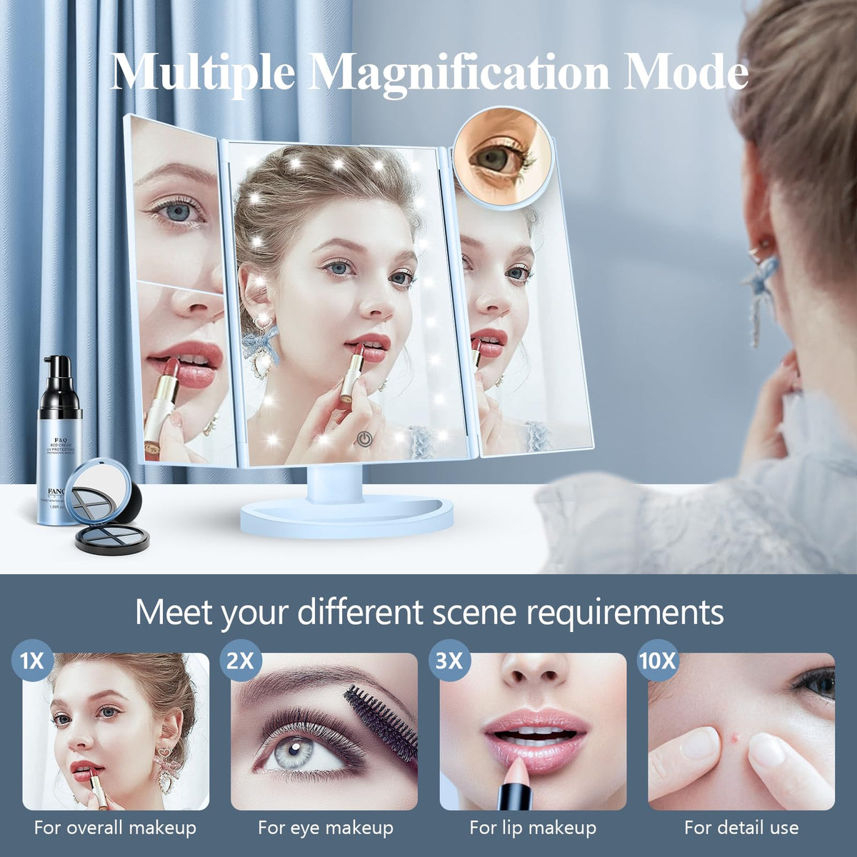 HUONUL makeup mirror 2x magnification for quick brow tweaks