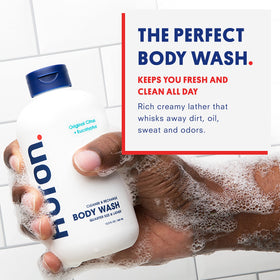 Huron body wash with citrus-eucalyptus mint scent for morning wake-up