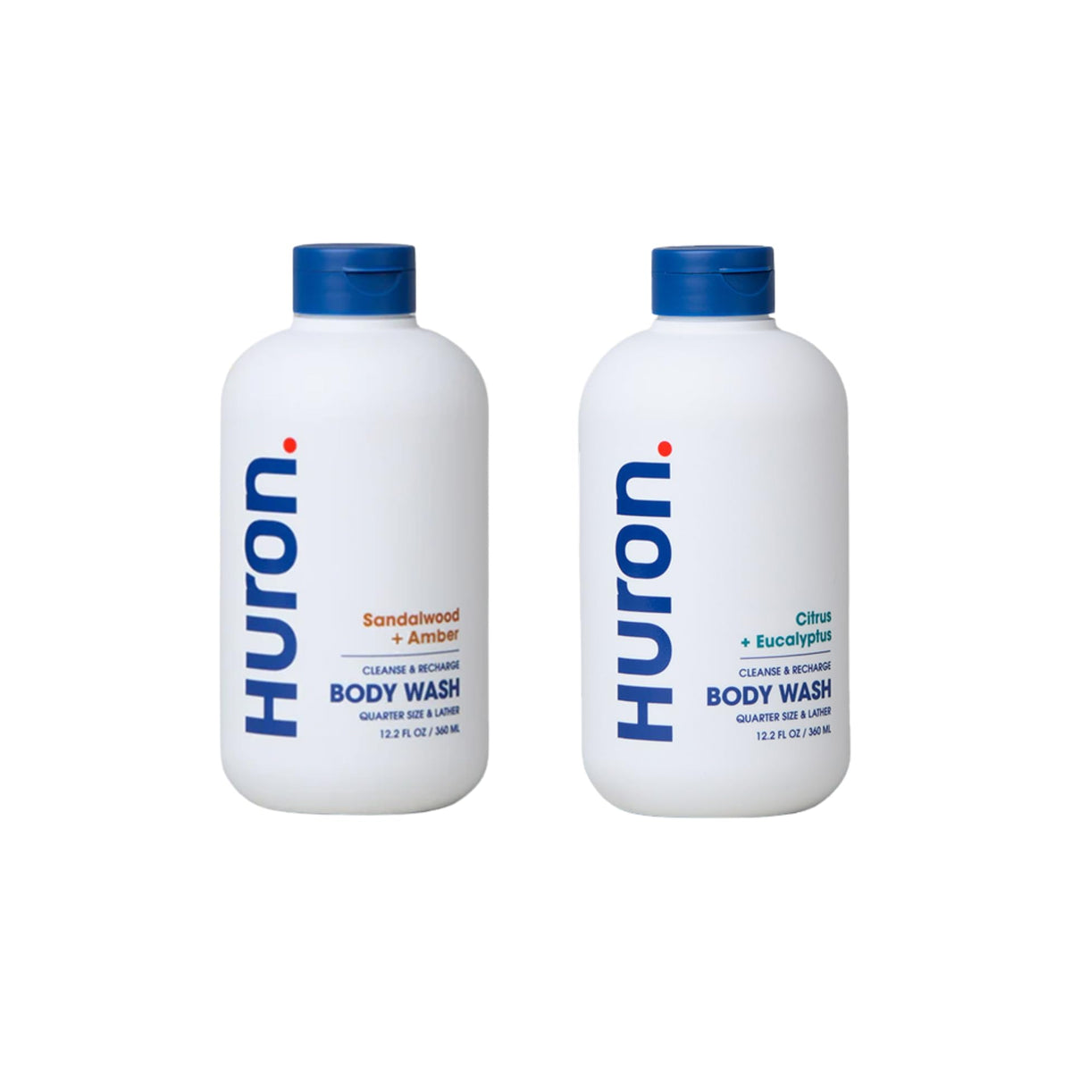 Huron Body Wash bottle pour with sea salt and driftwood, refreshing cleanse.