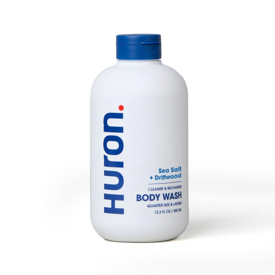 Huron body wash bottle with sea salt driftwood scent for daily refresh