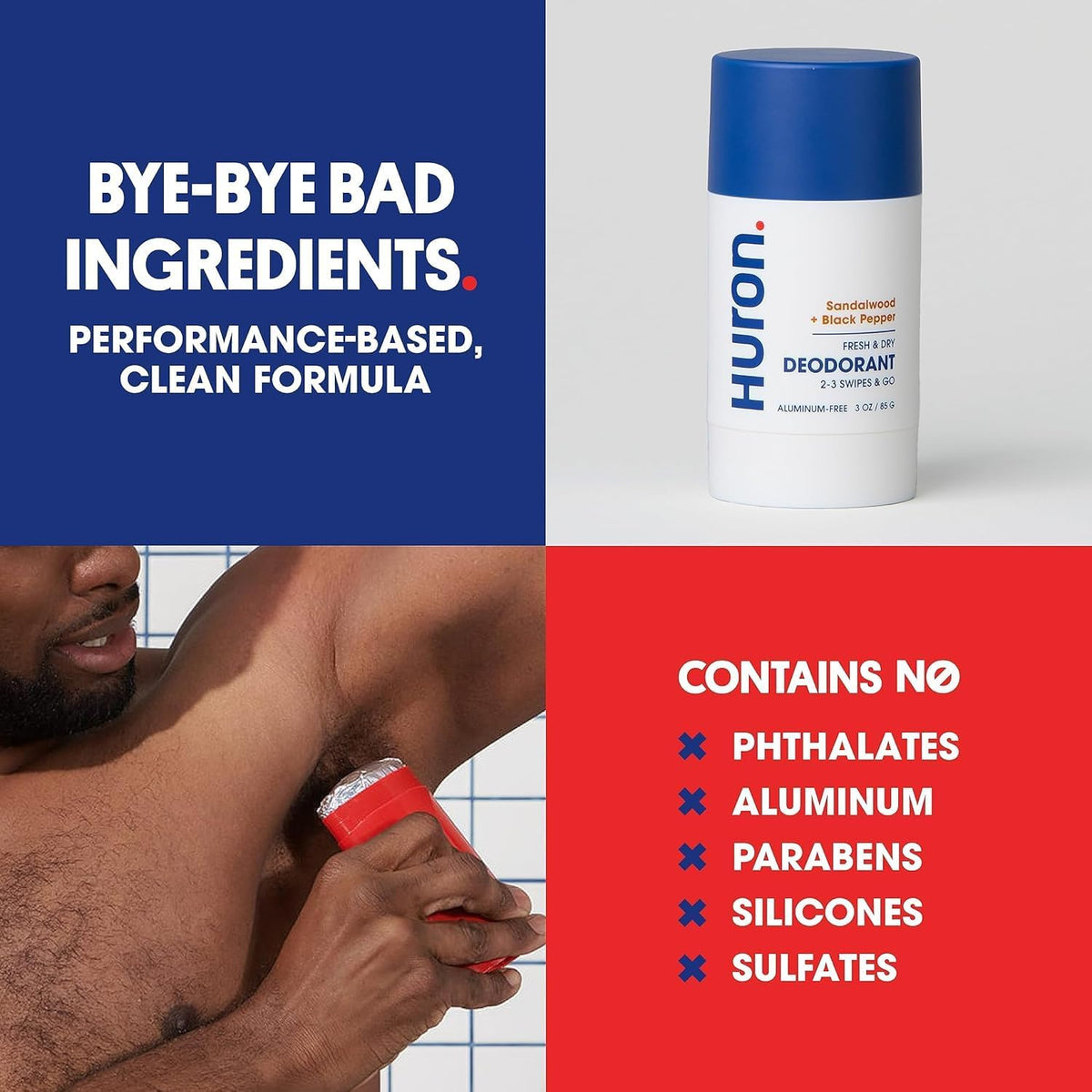 Huron deodorant moisturizes skin with shea and jojoba.