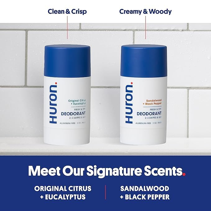 Huron deodorant packaging highlights recyclable materials for an eco-conscious choice.