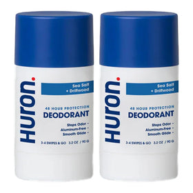 Huron deodorant sea salt driftwood bottle with clean coastal scent and lasting freshness.